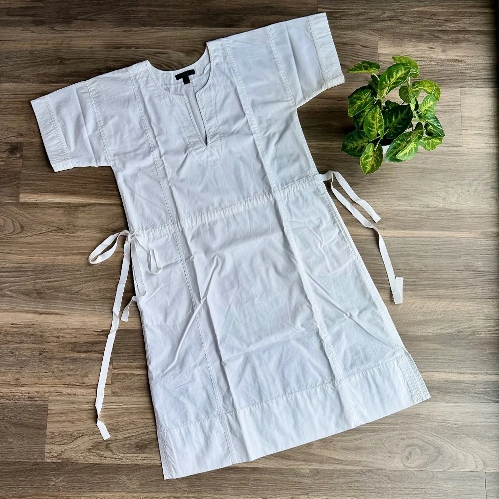 J.Crew White Cotton Tie Waist Shift Dress Short Sleeve XS